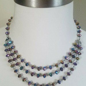 Beautiful Iridescent Beaded Triple Layer Necklace